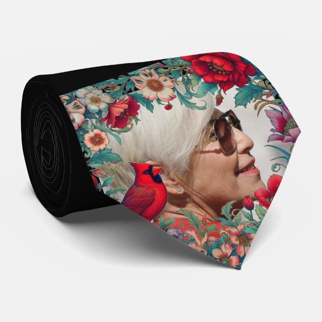 Red Cardinal Men's Funeral PHOTO Tie (Rolled)