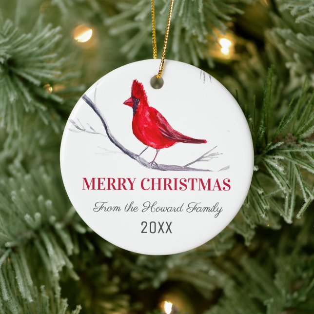 Red Cardinal Merry Christmas Bird Winter Ceramic Tree Decoration (Tree)
