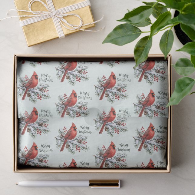 Red Cardinal Merry Christmas  Tissue Paper (Gift)
