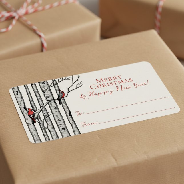  Red Cardinal Merry Christmas To From Stickers (Festive Modern Red Cardinal Bird Merry Christmas To From Label Sticker Tags for the Holiday Season)