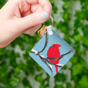 Red Cardinal On A Branch Keychain