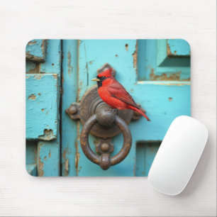 Red Cardinal On a Rusty Door Knocker Mouse Mat