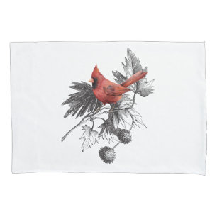 Red Cardinal on Black & White Branch Pillowcase