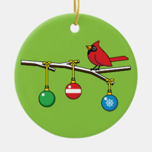 Red Cardinal on Christmas Bare Branch Ceramic Tree Decoration