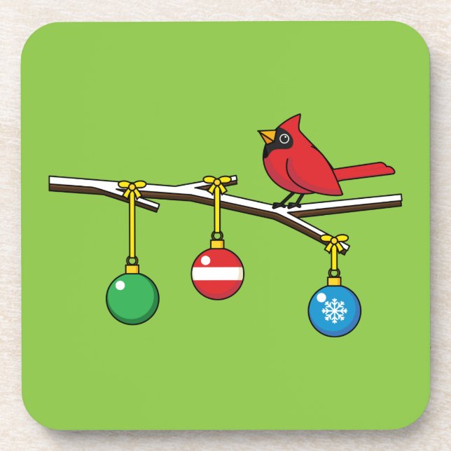 Red Cardinal on Christmas Bare Branch Coaster (Front)