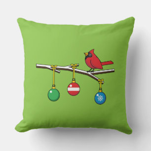 Red Cardinal on Christmas Bare Branch Cushion