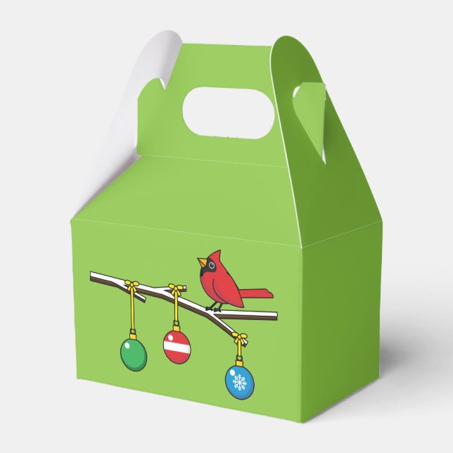 Red Cardinal on Christmas Bare Branch Favour Box (Front Side)