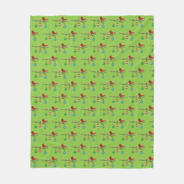 Red Cardinal on Christmas Bare Branch Fleece Blanket (Front)