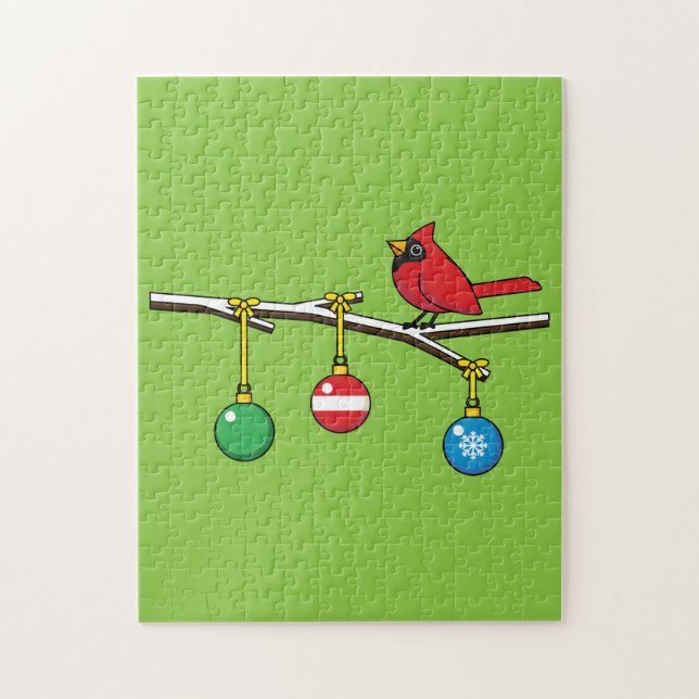 Red Cardinal on Christmas Bare Branch Jigsaw Puzzle (Vertical)