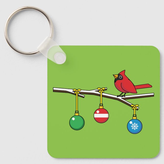 Red Cardinal on Christmas Bare Branch Key Ring (Front)