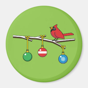 Red Cardinal on Christmas Bare Branch Magnet