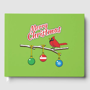 Red Cardinal on Christmas Bare Branch - Merry Xmas Guest Book