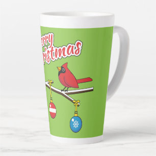 Red Cardinal on Christmas Bare Branch - Merry Xmas Latte Mug