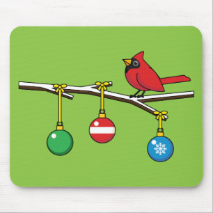 Red Cardinal on Christmas Bare Branch Mouse Mat