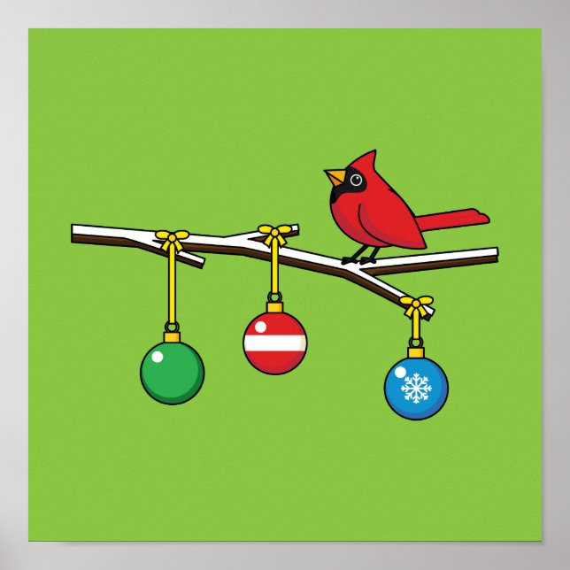 Red Cardinal on Christmas Bare Branch Poster (Front)