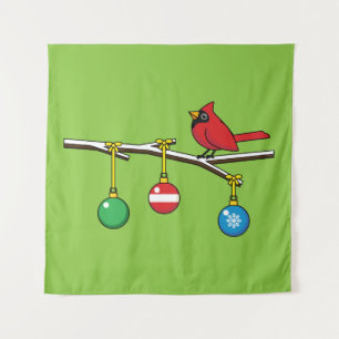 Red Cardinal on Christmas Bare Branch Tapestry