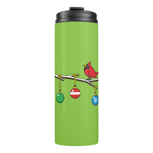 Red Cardinal on Christmas Bare Branch Thermal Tumbler (Front)