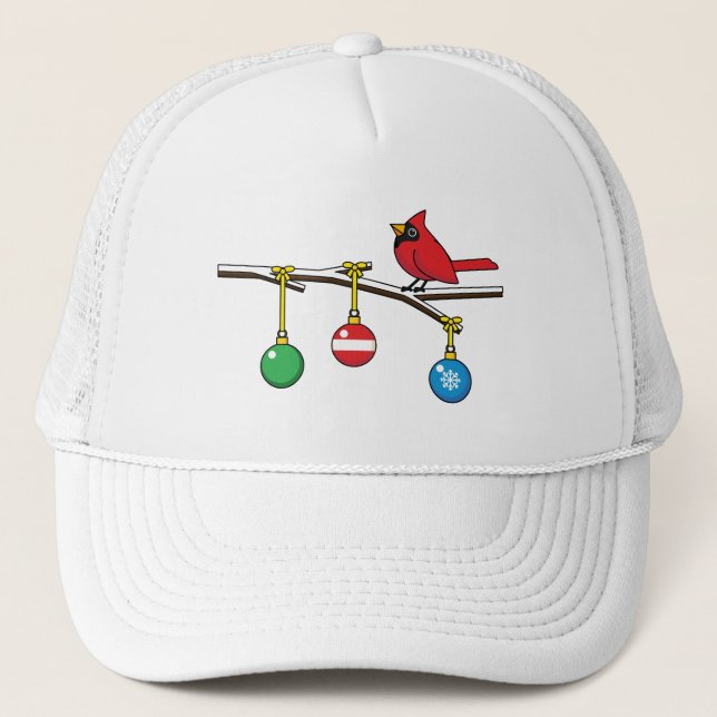 Red Cardinal on Christmas Bare Branch Trucker Hat (Front)