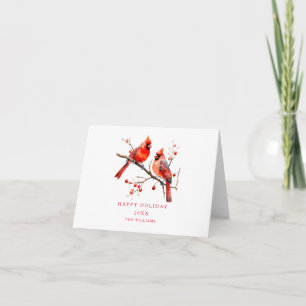 Red Cardinal on Holly Tree Greeting Card