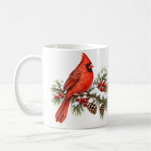 Red Cardinal on Snowy Pine Christmas Mug
