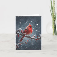 Red Cardinal on Tree Branch in Snow Blank Greeting