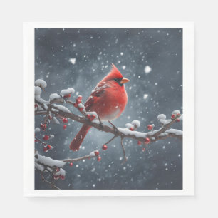 Red Cardinal on Tree Branch in Snow Napkin