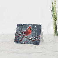 Red Cardinal on Tree Branch Snow Blank Christmas