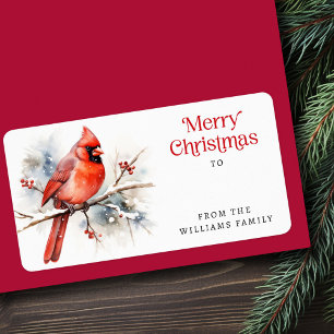 Red cardinal on winter branch Merry Christmas gift