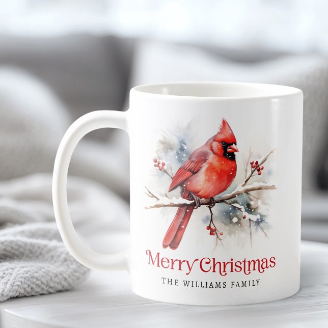 Red cardinal on winter branch Merry Christmas name Coffee Mug (Red cardinal on winter branch Merry Christmas name Coffee Mug)