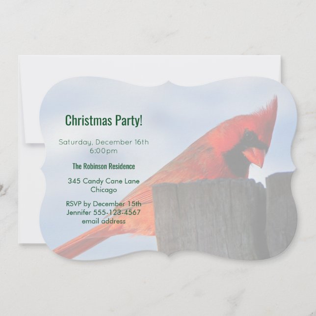 Red Cardinal on Wooden Stump Christmas Party Invitation (Front)