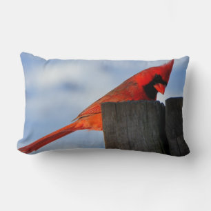 Red Cardinal on Wooden Stump Lumbar Cushion