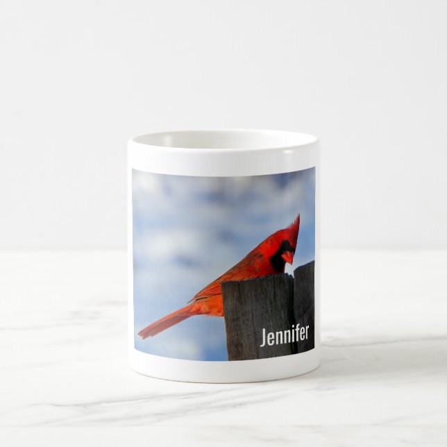 Red Cardinal on Wooden Stump Personalised Coffee Mug (Center)