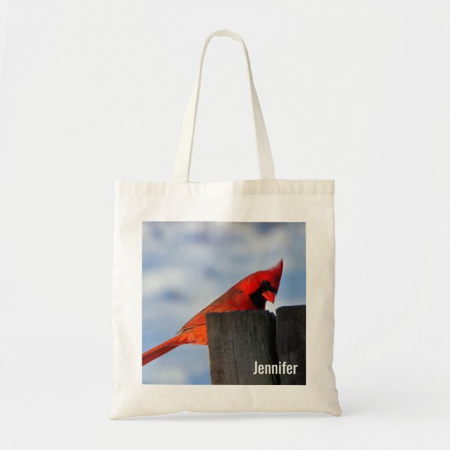 Red Cardinal on Wooden Stump Personalised Tote Bag (Front)