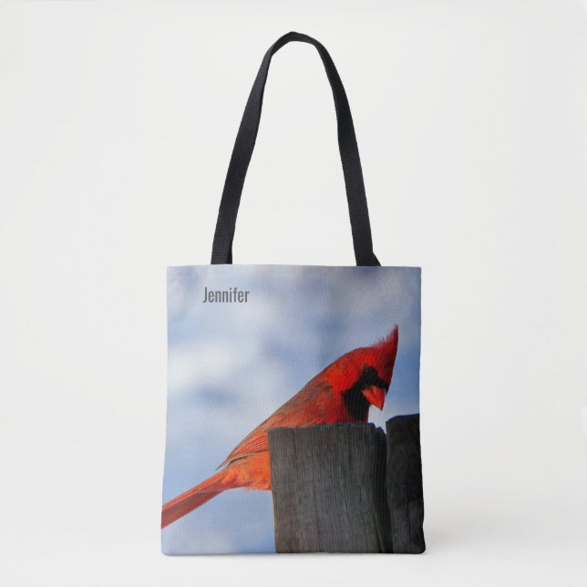 Red Cardinal on Wooden Stump Personalised Tote Bag (Front)