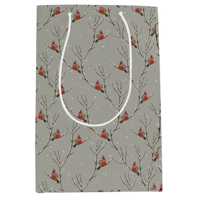 Red Cardinal Perched on a Tree Branch Gift Bag (Front)