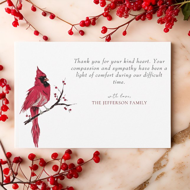 Red Cardinal Photo Funeral Thank You Card (Creator Uploaded)