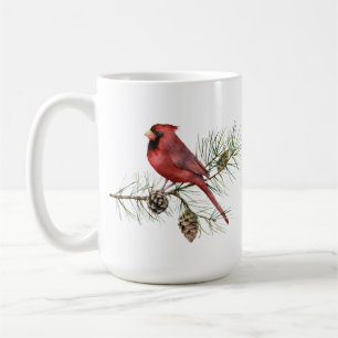 Red Cardinal, Pine Cones, Branch Christmas Coffee Mug