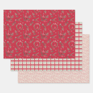 Red Cardinal Plaid Christmas Text Wrapping Paper