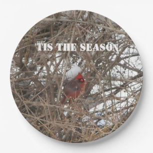Red Cardinal Snow Branches Paper Plate