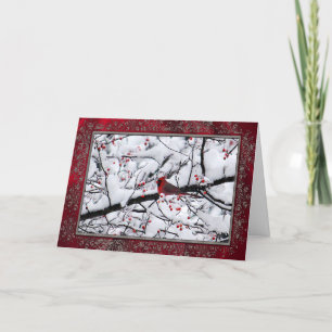 Red Cardinal Snow Tree Photo Birthday Card