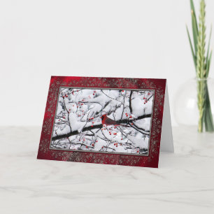 Red Cardinal Snow Tree Photo Thank You Card
