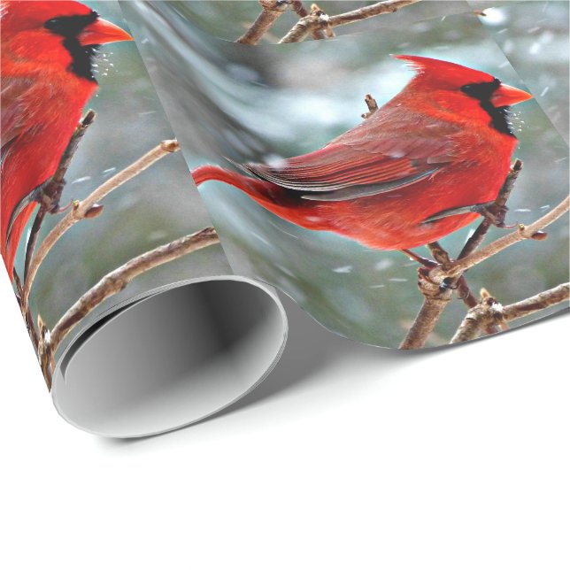 Red Cardinal, Snowy Winter Day Wrapping Paper (Roll Corner)