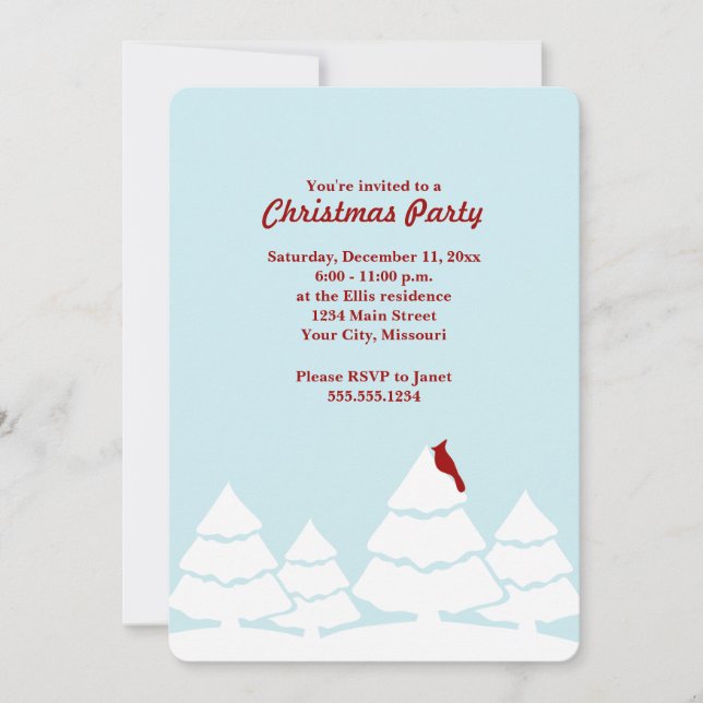 Red Cardinal Snowy Winter Scene Christmas Party Invitation (Front)