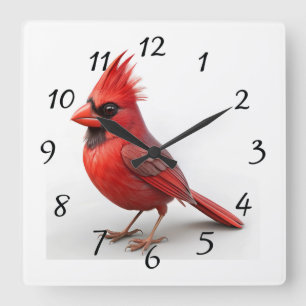 Red cardinal square wall clock