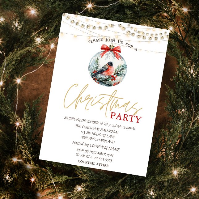 Red Cardinal Stars String Lights Red Christmas  Invitation (Creator Uploaded)