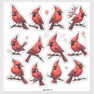 Red Cardinal Sticker Set – Cute Songbird Decor