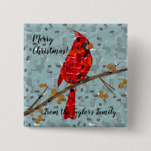Red Cardinal , the bird of Christmas 15 Cm Square Badge