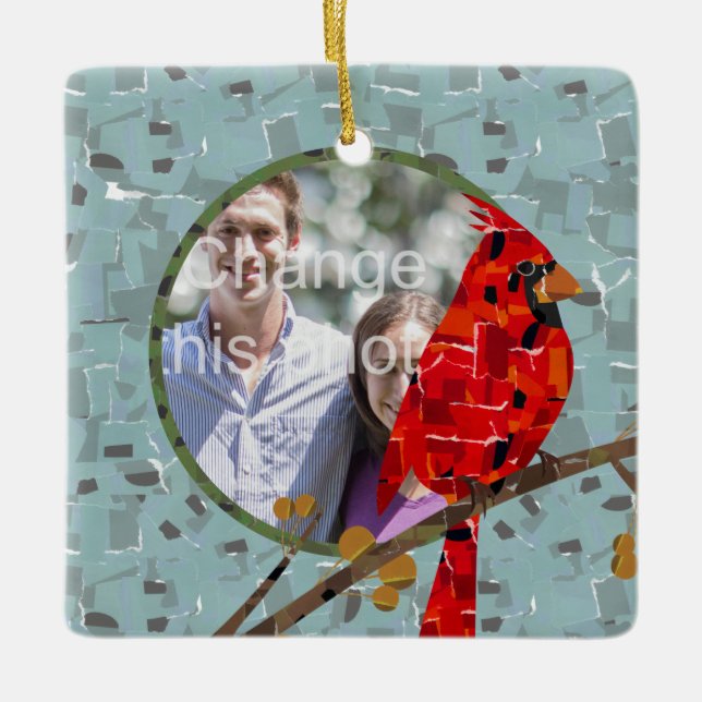 Red Cardinal , the bird of Christmas Ceramic Tree Decoration (Front)