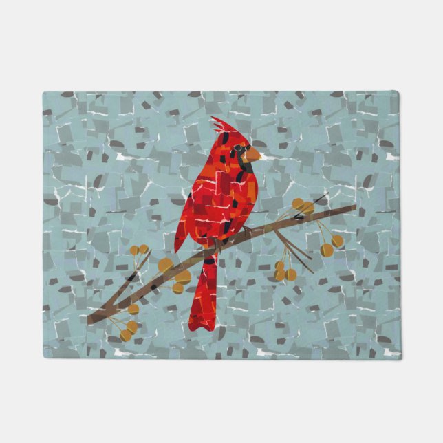 Red Cardinal , the bird of Christmas Doormat (Front)