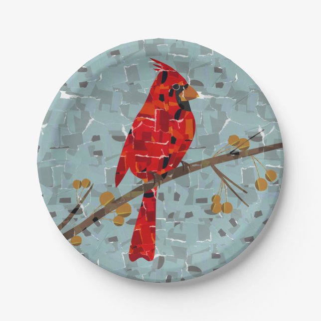Red Cardinal , the bird of Christmas Paper Plate (Front)